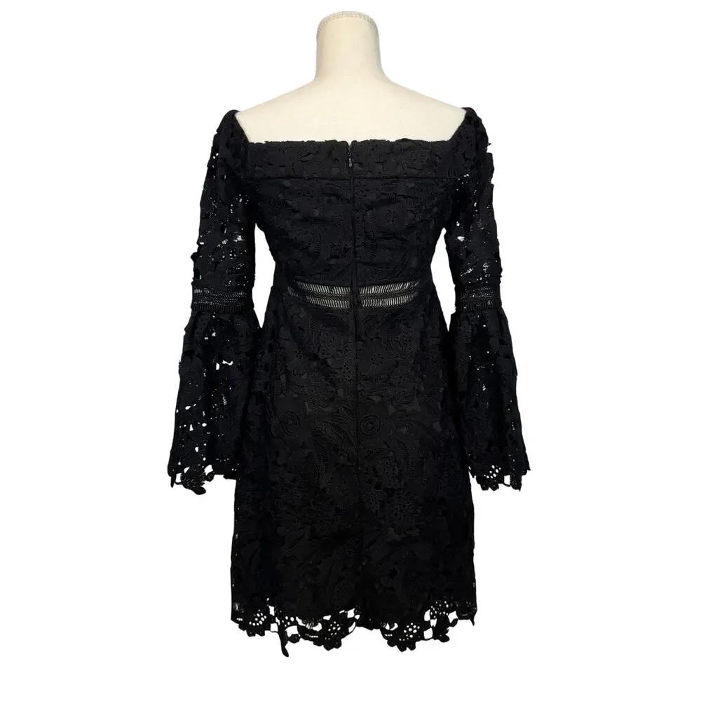 Cynthia Rowley Wild Flower Lace Mini Dress Black Women's 2 Coquette Whimsigoth - Picture 4 of 16
